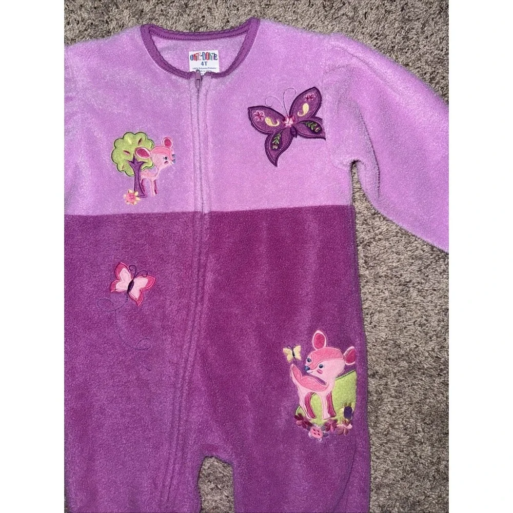 Vintage Y2K Okie Dokie Purple Fleece Sleeper Footie 4T‎ JCPenney Deer Butterfly